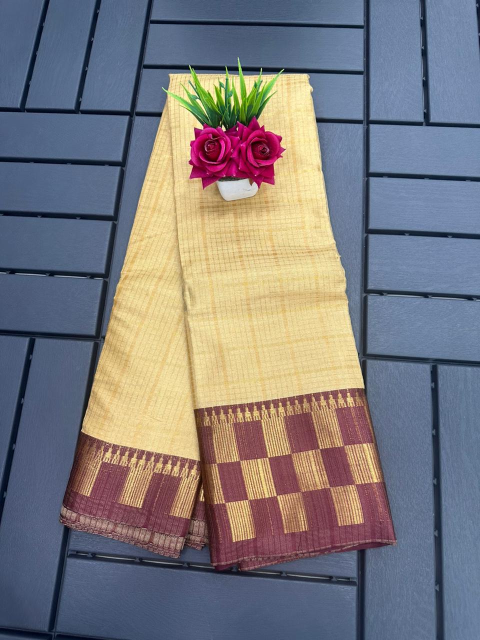 Aab Checks Pattern Printed Kanchipuram Silk Sarees